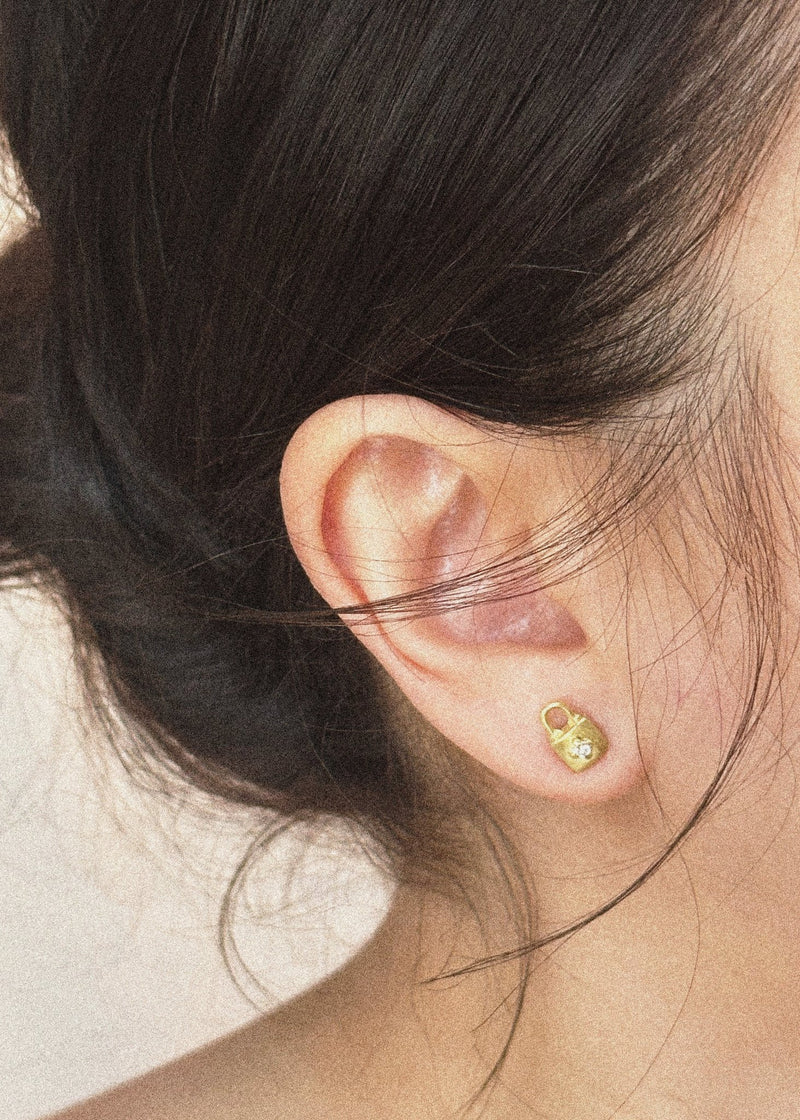 Lock Emblem Stud Earrings - Meili Fine Jewelry
